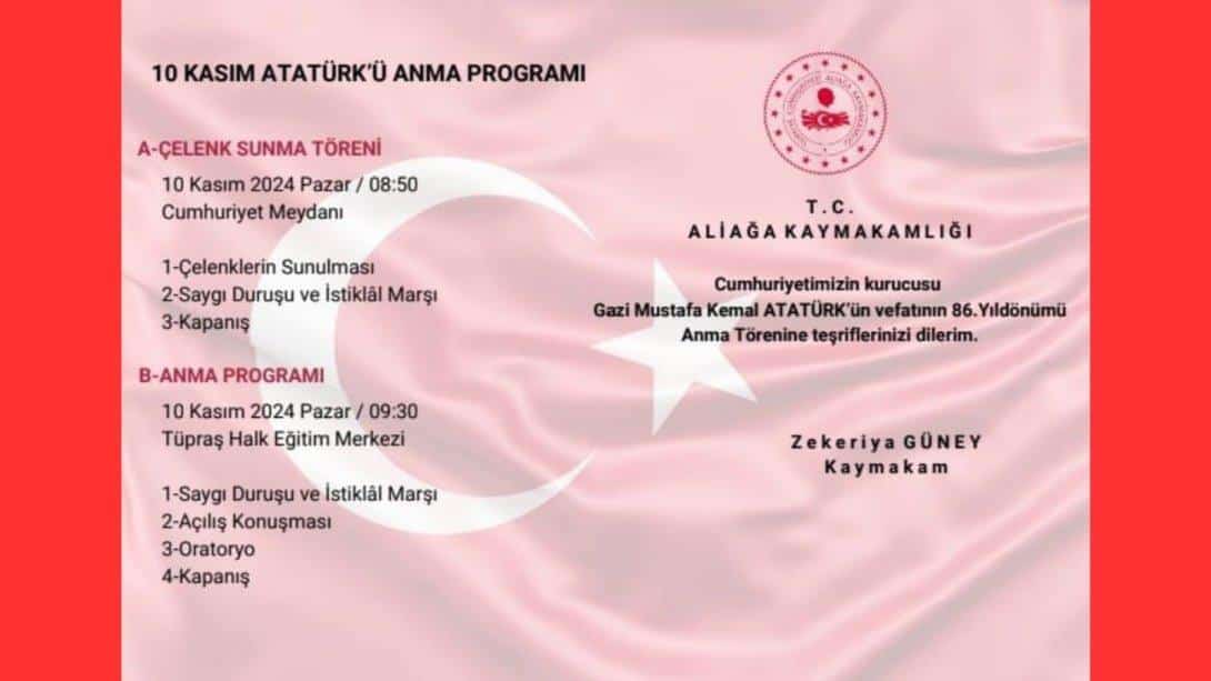 10 KASIM ATATÜRK'Ü ANMA PROGRAMI